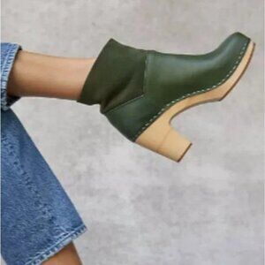 Anthropologie Swedish Hasbeens Forest Green Clog Boots EU 36